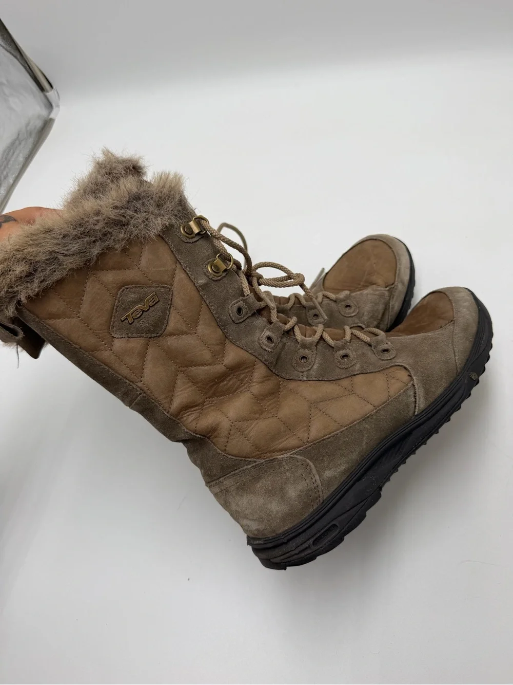 Teva Lenawee Leather Waterproof Tall Womens Winter Boots Brown US Size 9